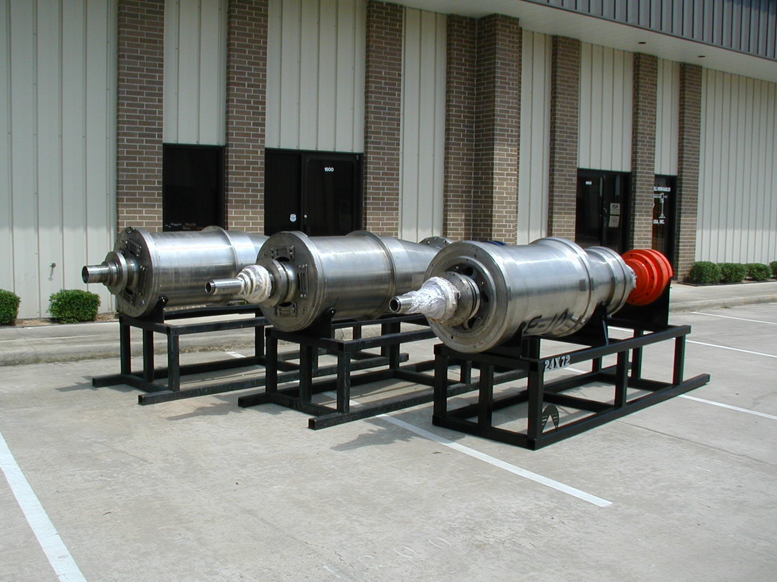Three HydroPure centrifuge assemblies prepared for installation